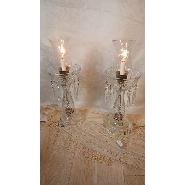 Mid 20th Century Hollywood Regency Crystal Hurricane Lamps With Prisms - A Pair For Sale - Image 10 of 17