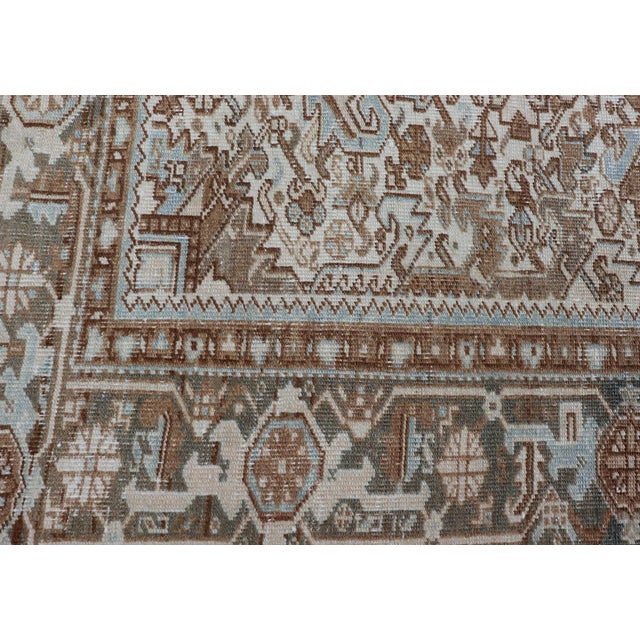 Vintage Hand-Knotted Heriz Rug With Sub-Geometric Design in Natural Tones 8'1 X 11'11 For Sale - Image 14 of 16