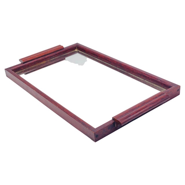 Authentic 1930s Art Deco tray from France. This tray is a medium size for everyday use. The top is in glass. The perimeter...