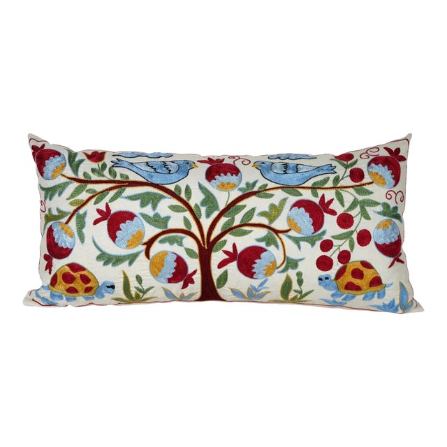 Tree of Life Suzani Pillow Cover, Uzbek Cotton, Vintage Handmade (16'' X 34'') For Sale