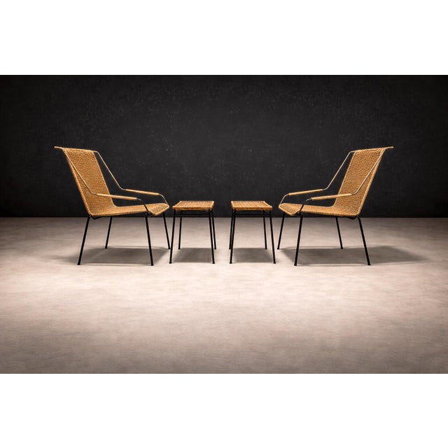 Set of Two Armchairs With Stools in Cane & Iron, Carlo Hauner, 1950s For Sale - Image 12 of 16