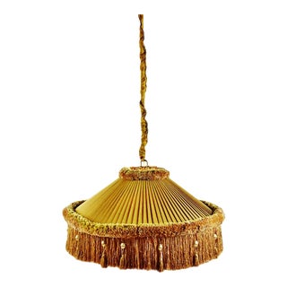 Large Scale Pleated Fabric W/ Fringe Decor Swag Pendant Light For Sale