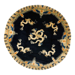 Vintage 1980s Round Chinese Peking Dragon Carpet 8' R