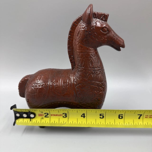 Striking vintage Mid-Century Modern ceramic Trojan horse figurine inspired by the bold, sculptural aesthetic of Italian...