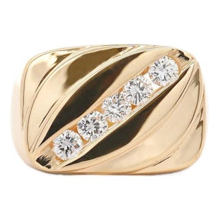 1 Carat Diagonal Diamond Channel Set 14k Gold Vintage Mens Ring, Size 6 For Sale