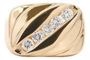 1 Carat Diagonal Diamond Channel Set 14k Gold Vintage Mens Ring, Size 6