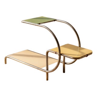 Vintage Flower Stand by Emile Guyot, Bauhaus Chrome-Plated Steel with Colored Glass, Mid-20th Century, Czechoslovakia, 79 × 30 X 105 Cm, 1950 For Sale