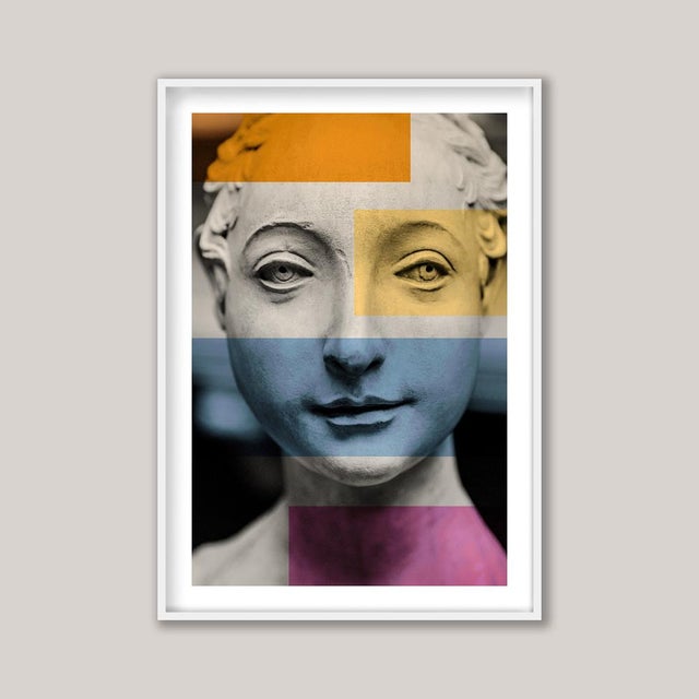 Fiesole IX - a monotone photograph with colour blocking, depicting a plaster cast of Portrait of a Young Woman by Italian...