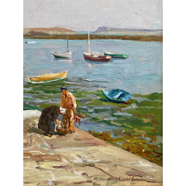 Oswald Poreau, Low Tide at Portivy, Brittany, 1937, Oil, Framed For Sale - Image 6 of 14