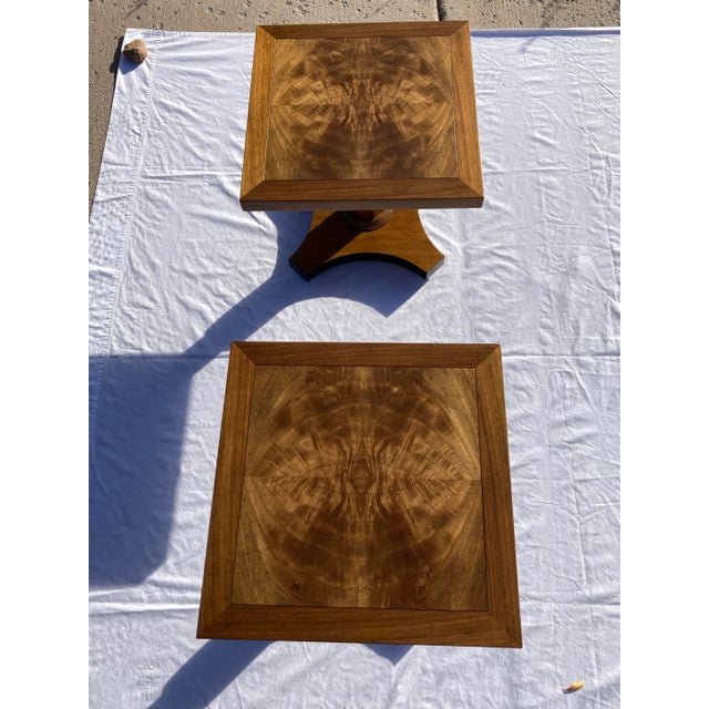Coffee Pair of Bookmatched Walnut End Tables From Baker For Sale - Image 8 of 13