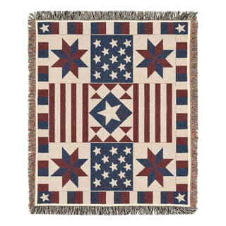 Americana Star Woven Throw Blanket – Vintage Quilt-Inspired, 60 × 50 For Sale