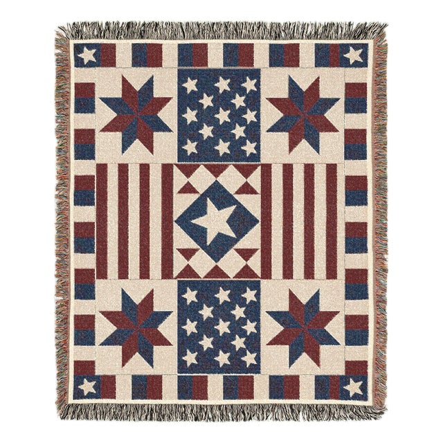 Americana Star Woven Throw Blanket – Vintage Quilt-Inspired, 60 × 50 For Sale