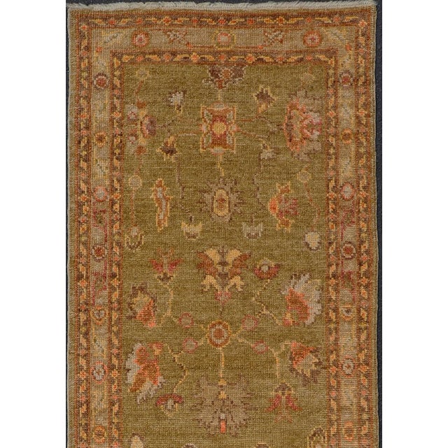 Tribal Turkish Oushak Runner With Traditional All-Over Design in Yellow Green 2'7"x9'10" For Sale - Image 3 of 10