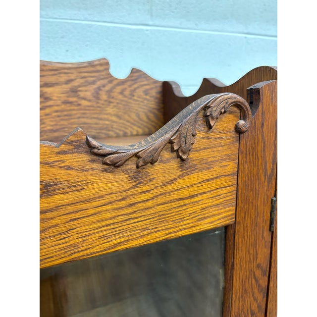 Antique Victorian Oak Glass Front Bookcase Cabinet For Sale - Image 9 of 12
