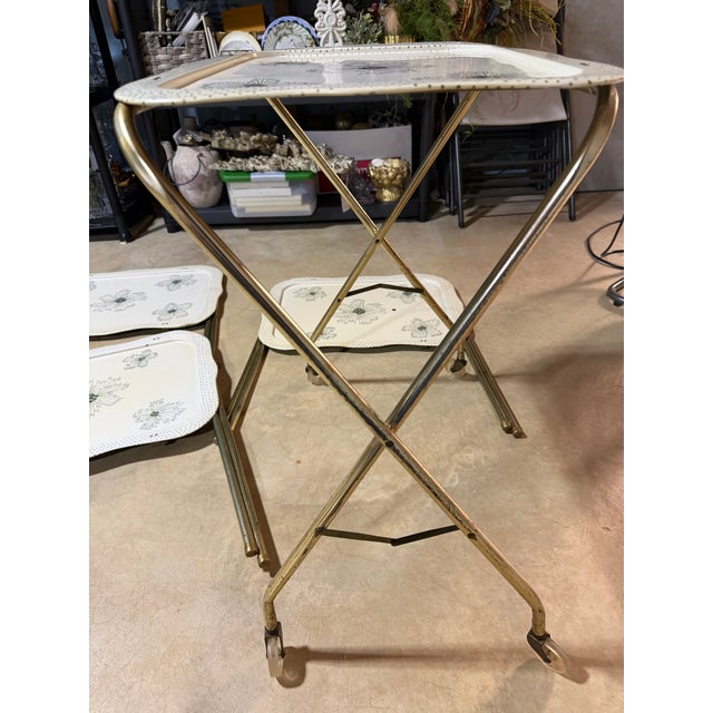 Vintage Mid-Century Modern Starburst Metal Folding Tv Trays With Rolling Stand-Set of Four For Sale - Image 12 of 13