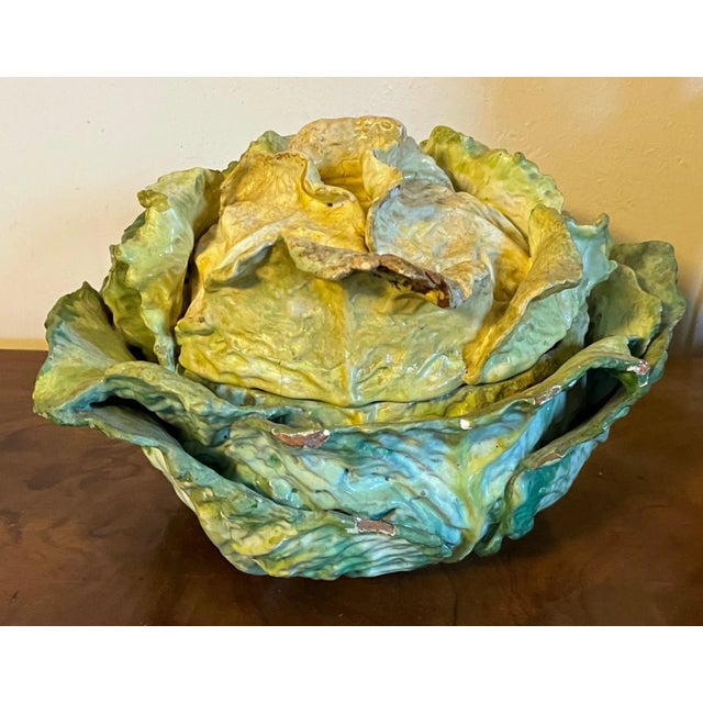 Green Antique 18th Century French Faience Lettuceware Cabbage Soup Tureen For Sale - Image 8 of 13
