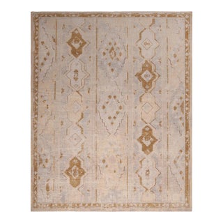 Rug & Kilim’s Rayure Boheme Rug in Ice Blue and Gold, 10x14 For Sale