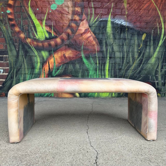 Postmodern Waterfall Postmodern Bench Watercolor Fabric For Sale - Image 3 of 11