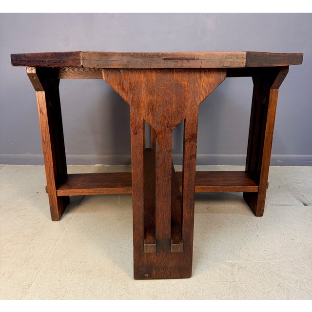 1900 - 1909 Brooks Mission Oak Octagonal Center Hall Table — Arts & Crafts Slat-Sided For Sale - Image 5 of 12