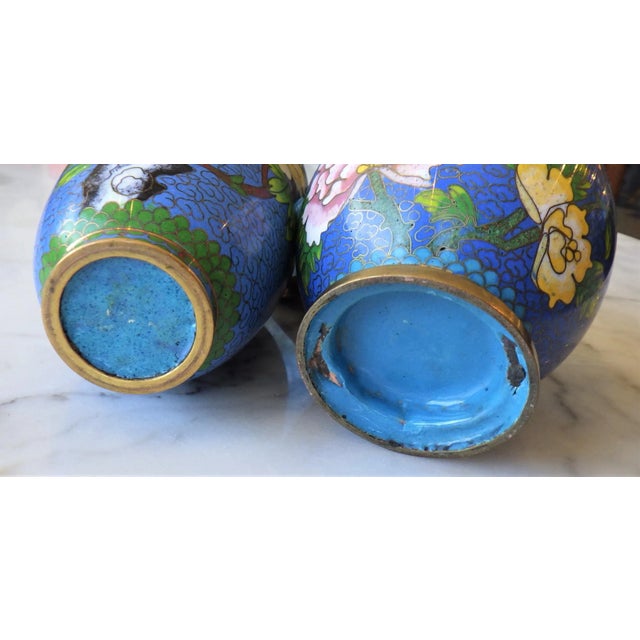 Mid 20th Century Blue Chinese Cloisonné Vase & Jar Set- 2 Pieces For Sale - Image 11 of 13