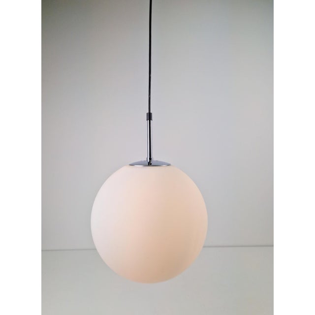 Large sphere in white satin opal glass, glashütte limburg, 1970 large pendant lamp in satin white opal glass, with a...