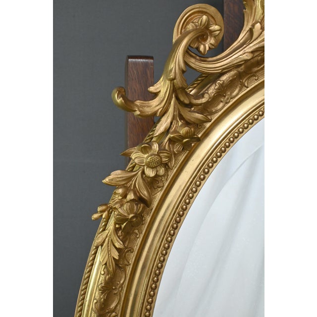 Wood Large Louis XV Gilded Wood Mirror For Sale - Image 7 of 14