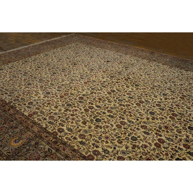 Mid Century Modern Beige Fine Floral Large Scale Antique Tabriz Knotted Wool Rug For Sale - Image 11 of 12