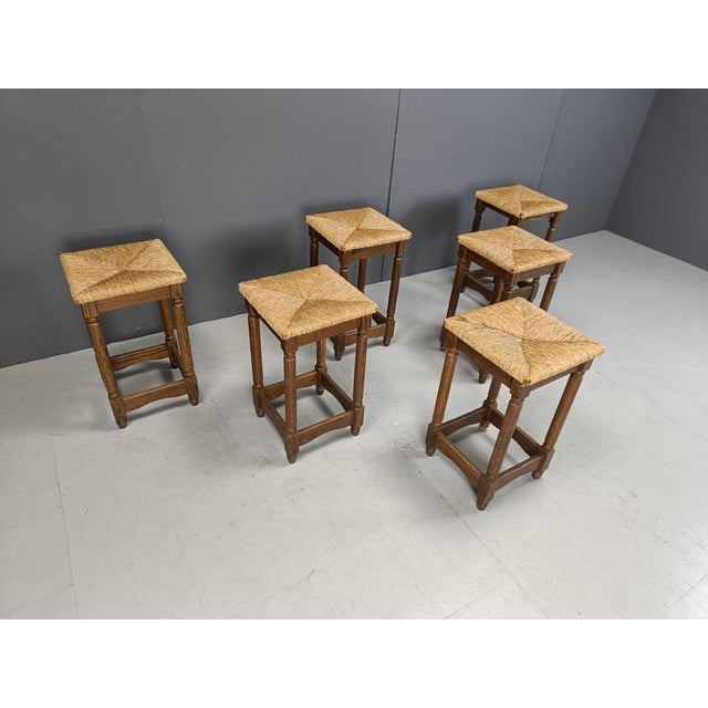 Wood Vintage Wicker Bar Stools, 1960s, Set of 6 For Sale - Image 7 of 10