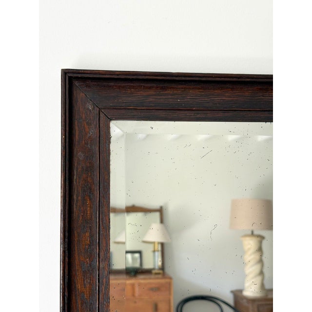 Antique Oak Mirror with Lightly Foxed Plate For Sale - Image 4 of 10
