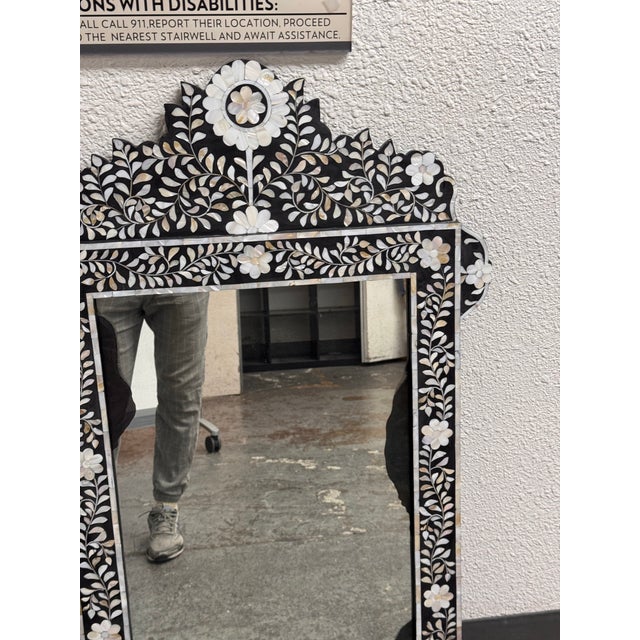 Moroccan Style Mother-of-Pearl Inlaid Floral Wall Mirror For Sale - Image 12 of 12