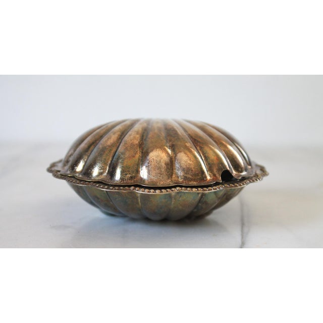 Hollywood Regency Vintage Silver-Plated Shell Butter Dish & Caviar Server With Frosted Glass Liner For Sale - Image 3 of 12