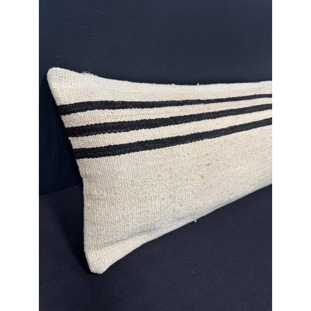 Turkish Hemp Pillow Cushion Natural Beige Black Cushion Cover 14"x45" #18010 Enhance your home decor with our Kilim Pillow...