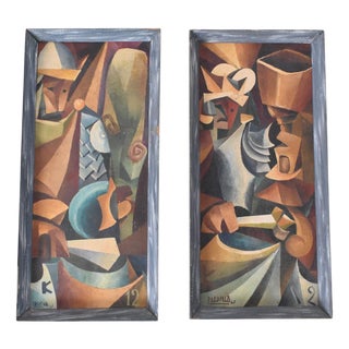 Cubist Artist, Compositions, 1960s, Oil on Panels, Set of 2 For Sale