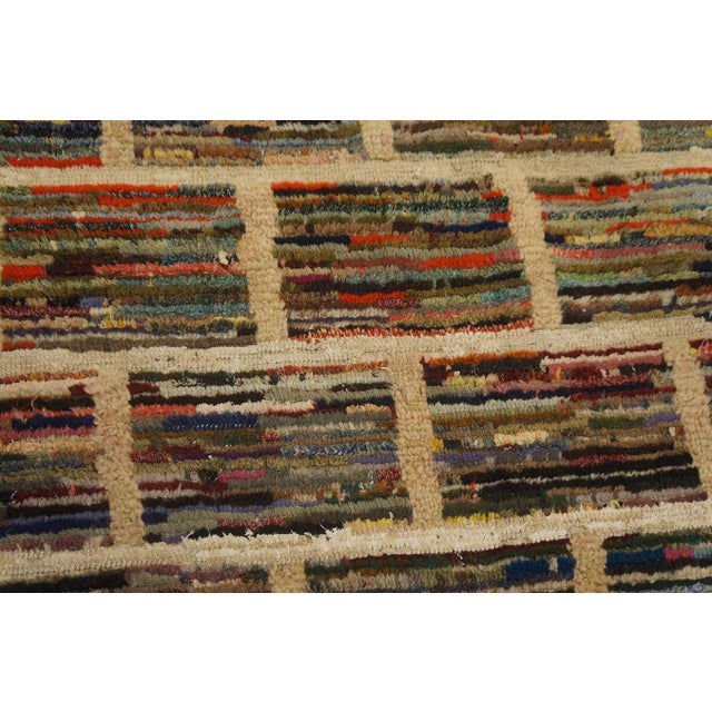 Textile 1930s Multicolor Geometric Folk Art Antique American Hooked Rug 3'3" X 3'10" Handknotted Wool Carpet For Sale - Image 7 of 11