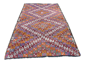 1960s Turkish Flatweave Ikat Design Geometric Kilim Rug