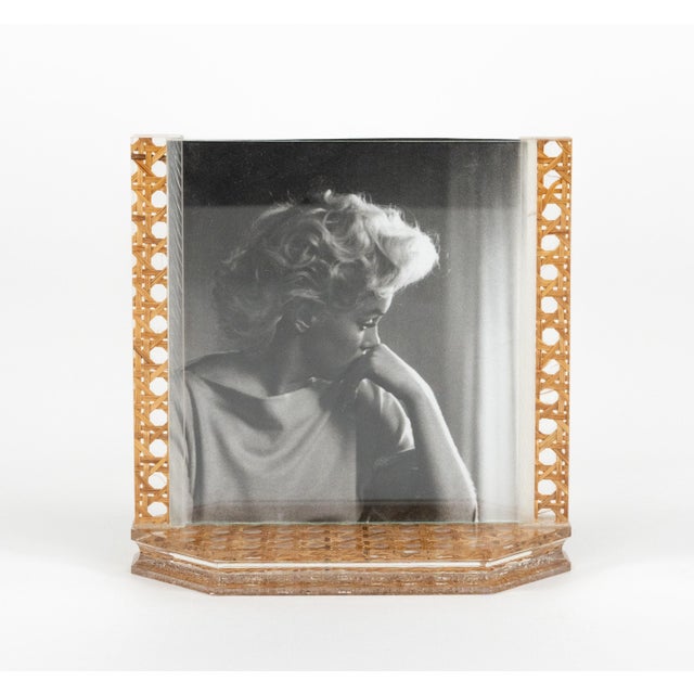 Christian Dior Mid-Century Modern Acrylic & Rattan Picture Frame from Christian Dior, 1970s For Sale - Image 4 of 12