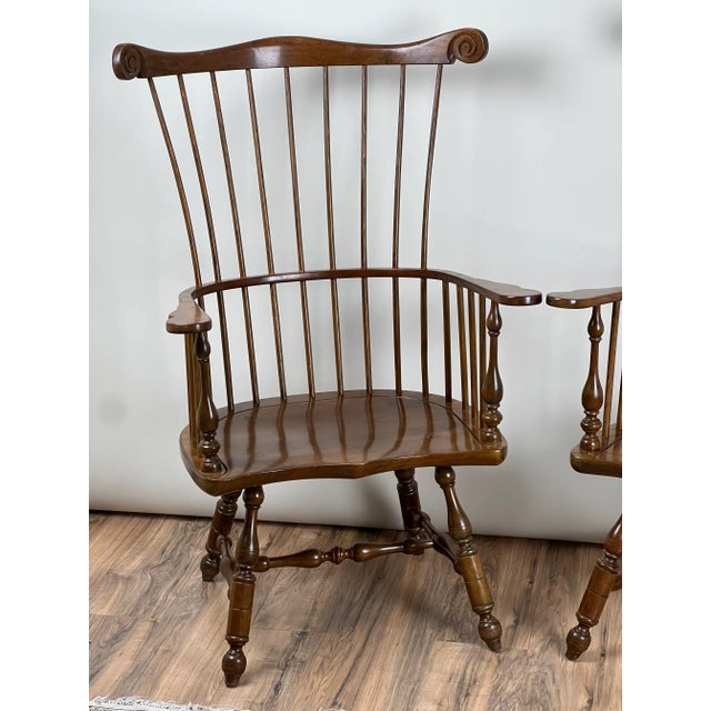 1980s Pair Vintage Stickley Cherry High Back Windsor Chairs For Sale - Image 5 of 18