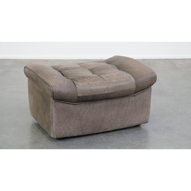 Vintage Gray Leather Sofa Elements and Ottoman, Set of 4 For Sale - Image 17 of 18