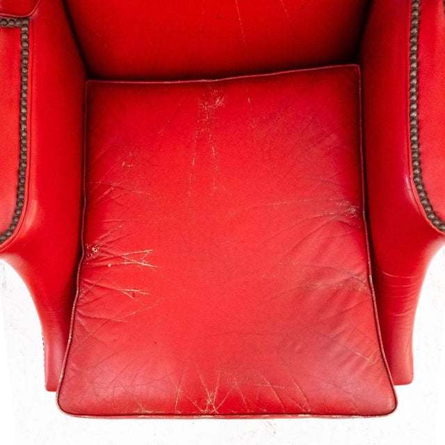 Lounge Chair in Red Leather, 1950s For Sale - Image 11 of 16