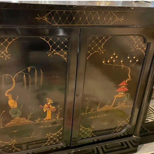 Vintage Black Lacquer Chinoiserie Cabinet For Sale - Image 4 of 4