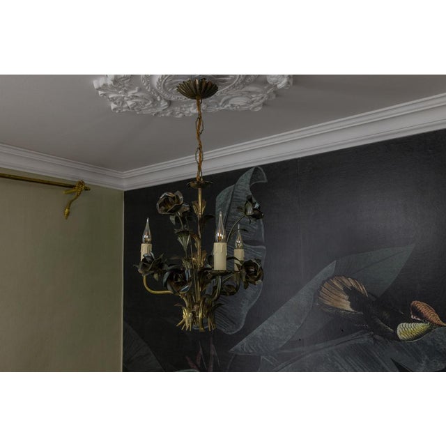 Gold Hollywood Regency Style Floral Three-Light Chandelier, France, 1970s For Sale - Image 8 of 18