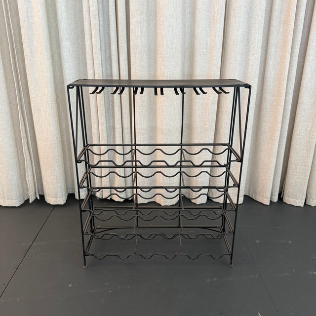 Mid-Century Modern Mid 20th Century Sleek Modern Black Wrought Iron Dry Bar Console Wine Rack For Sale - Image 3 of 7