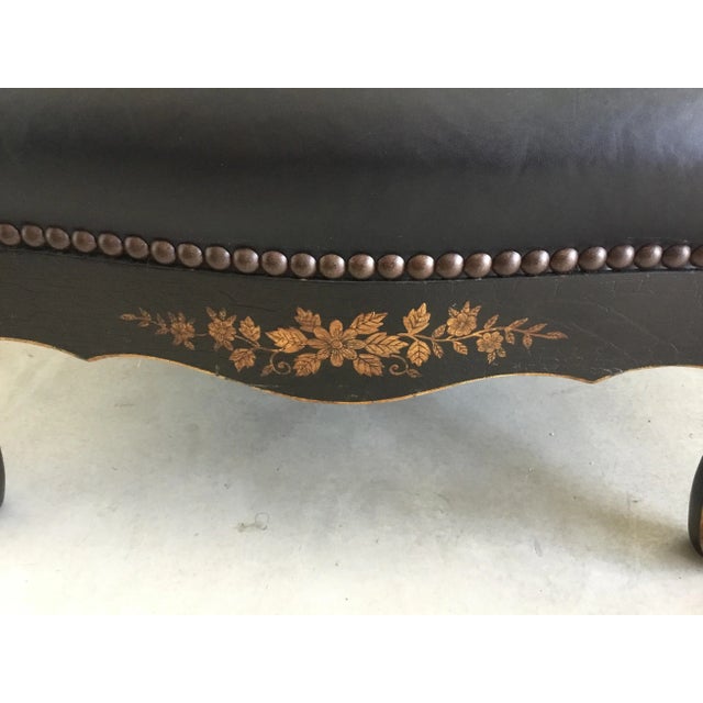 Black Florio Collection Black Leather Chair with Embroidery and Hand Painted Chinoiserie For Sale - Image 8 of 10