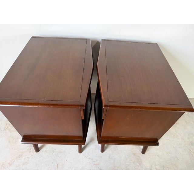 1940’s Art Deco Solid Mahogany Nightstands With Drawer & Open Shelf – A Pair For Sale - Image 10 of 18