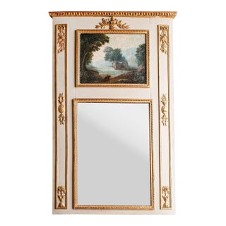 18th Century French Louis XVI Giltwood Painted Trumeau Mirror For Sale