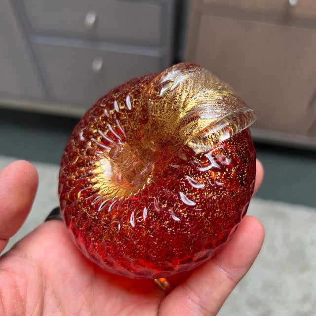 Glass Italian Murano Art Glass Golden Apple Sculpture For Sale - Image 7 of 9