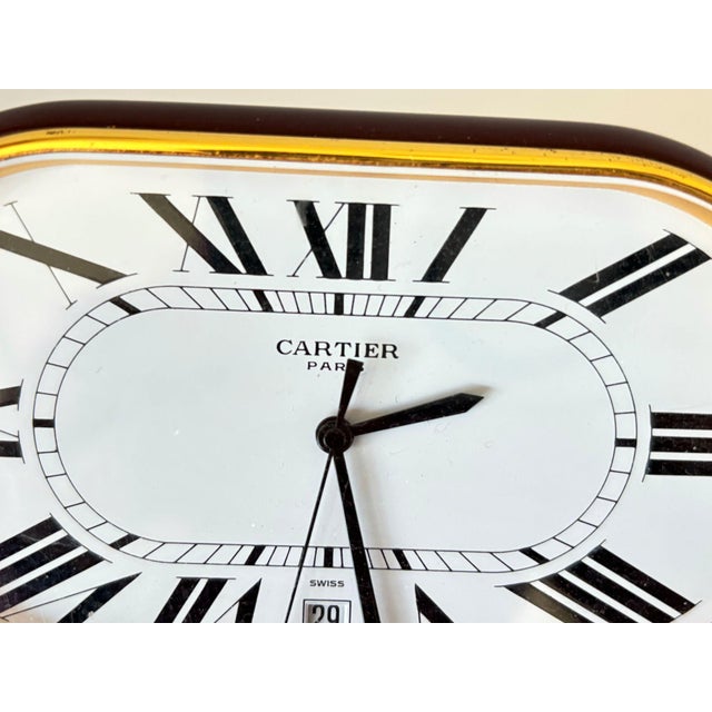 Art Deco Cartier Paris Accordion Clock With Date and White Roman Numeral Dial Circa 1980 For Sale - Image 3 of 12