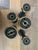 Rustic Set of Five Vintage, Brass Bound and Black Wood Bobbins For Sale - Image 3 of 11