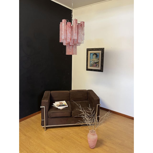 Vintage Glass Tube Chandelier with 30 Albaster Pink Glasses, 1990s For Sale - Image 13 of 18