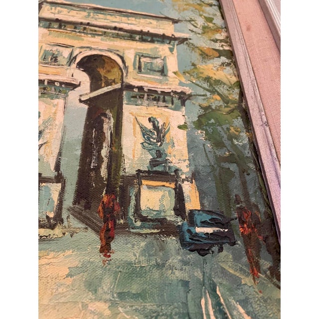 Vintage Paris Arc De Triomphe Impasto Oil Painting, Signed, Mid-Century French Style For Sale - Image 4 of 11